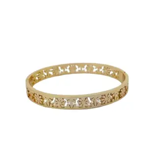 Suitsy Enterprises Golden Brass Kada Bracelet for Women | Elegant Floral Cut Design Gold-Plated Bangle – Stylish Traditional & Modern Jewelry Gift (Pack of 1)