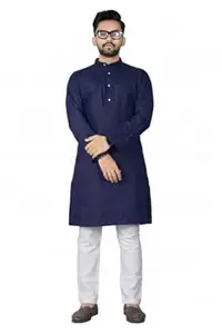 Conch Fashion Men’s Plain Solid Cotton Kurta Pajama Set Classic Straight Fit Long Kurta for Festive, Casual & Ethnic Wear Mandarin Collar Full Sleeve Traditional Kurta for Men