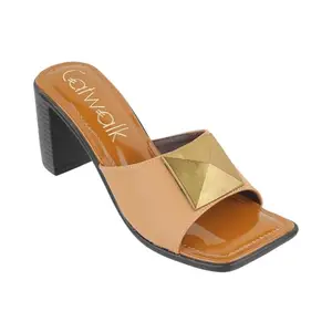 Catwalk Women Stylised Open Back Chunky Heels | For Women & Girls (TAN,7 UK)