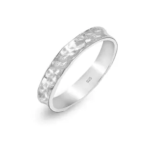 LeCalla 925 Sterling Silver Ring with Hammered Finish | Minimalist Classic Silver Stackable Rings | Silver Hammer Textured Band Ring for Women (Ring Size - Indian-14, US-7 No.)