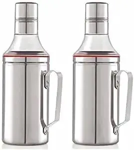 DURWASA Stainless Steel Oil Dispenser with Nozzle 1 Litre (1000 ml) | Oil Container | Oil Pourer | Oil Pot | Oil Can| Oil Bottle with Handle - (Pack of 2)
