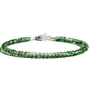 Gems_Hub Silver Plated Bracelet with Green Smooth Green Apatite Beads – Rondelle 3-3.5mm – For Men & Women|FIZA_LINK_03416