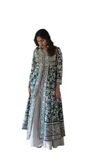 Honesst Ennterprise Women's Cotton Embroidery A-line Kurti with Palazzo Set