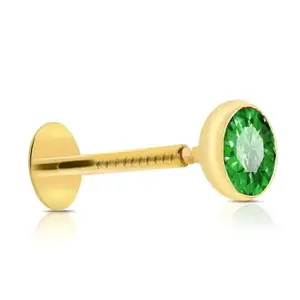 VAMA FASHIONS 14K Gold Plated Diamond Emerald Stone Pierced Screw Nosepin Mild Piercing Stylish Nose Ring Stud For Women & Girls (Size 6MM)
