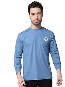 SOBEK Men's Ice Blue Solid Polyester Ryon Blend Round Neck Drop Shoulder Full Sleeve T-Shirt for Casual wear Stylish(M)