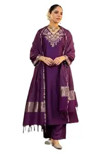 Klosia Women Embroidery Solid Straight Kurta and Pant Set with Dupatta