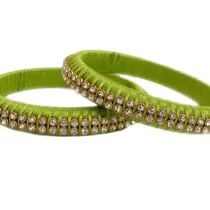 Yaalz Silk Thread Stone Bangle Pairs for, Girls and Women for Festival, Traditional, Birthday, Everyday Office-casual wear in Olive Green Colors