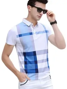 HOLDIT Polo Neck Graphic Print Half Sleeve Cotton Men's Regular Fit T-Shirt (H-T4-Blue-XL)