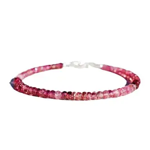 RRJEWELZ Shaded Pink Tourmaline Rondelle Beaded Bracelet – Faceted 3-3.5mm Pink Stones with Silver Lock – 7 Inch Adjustable link Bracelet for Men & Women|LCBR_RR_06092