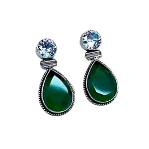 Neeara Fashion Green Stone Dangler Earrings for Girls | Oxidised Earrings (Red)