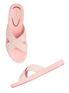 KENNETH COLE Women's Flat Slide Sandal | Synthetic | Braided Criss-Cross Strap, Open Toe | Pink, UK7