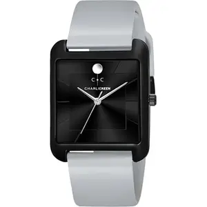 CHARLIEKEEN Analogue Watch with Silicone Strap, Rectangular Case, for Men (Black Grey)