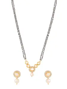 Yellow Chimes Mangalsutra Set for Women | Gold Plated Kundan Studded Traditional Black Beads Mangalsutra Pendant Set for Women | Mangal Sutra Pendant Necklace With Earrings