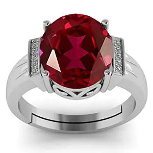 NAMDEV GEMS 4.25 Ratti 3.50 Carat Certified And Natural Red Ruby Gemstone Silver Adjustable Ring For Men And Women