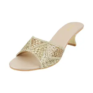 Walkway Women Gold Synthetic Sandals, EU/36 UK/3 (35-5009)