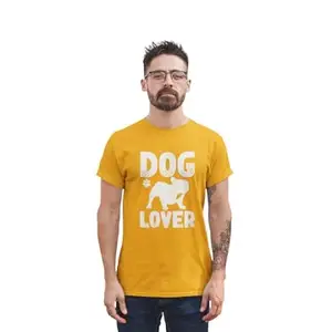 REVAMAN Dog Lover Yellow Round Neck Cotton Half Sleeved Men's T-Shirt with Printed
