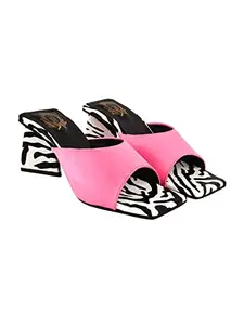 Shoetopia Zebra Printed Pink Block Heels for Women & Girls /UK8