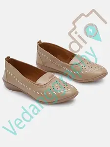 Women's Comfort Loafers, Black Leather, Perforated Design, Slip-On Casual Flats | Women Black Comfort Ballerinas | Soft Sole Casual Slip-On Shoes | Stylish Daily Wear Loafers (Cream, UK Footwear Size System, Adult, Women, Numeric, Medium, 9)