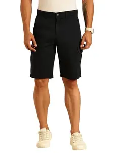 Thomas Scott Men's | Straight Fit | Mid Rise | 6 Pockets | Button Closure | Dobby | Solid | Cargo | Shorts (CCBS143_Navy_38)