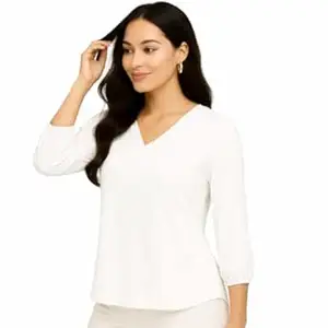PRIASE B PraiseB Women v Neck top Office wear top for Women Casual and Formal Western top Regular fit Work wear Girls Stylish Soft Fabric 3/4 Sleeve