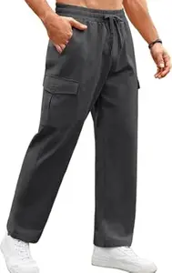 CB-COLEBROOK Mens Casual Cargo Pants Relaxed Fit Outdoor Hiking Pants Cotton Drawstring Sweatpants with Pockets || Cargos for Men (Cargo-47-52)