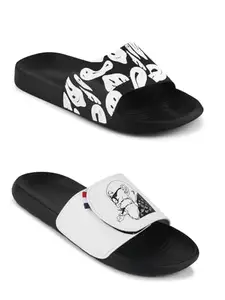 PERY-PAO Combo Men's Sliders Pack of 2 Black, White, Grey Flip Flop & Slippers