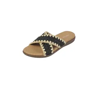 Metro Women's Antique Gold Stylish Cross Strap Slides UK/4 EU/37(41-409)