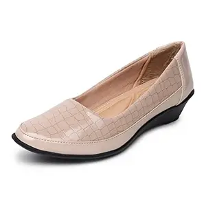 SELBRO Crocodile Style Shiney Light Weight,Comfortable & Stylish Wedge Bellies for Girls and Women's BALLET-39 (Cream, Numeric_7)