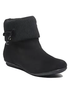 Bruno Manetti Women's Black Slipon Back Extra Sweater Round Toes Ankle Length Comfort Boots