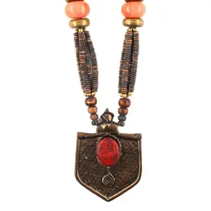 Unique Handcrafted 14.5" Wood and Resin Necklace Featuring a 3.5" Aluminum Pendant