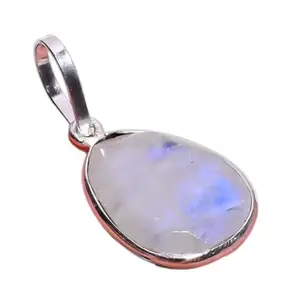 White Rainbow Moonstone Gemstone Ethnic Style 925 Sterling Silver Pendant 1.3" | Attractive Pendant | Wedding Pendant | Gift For Her (21X15 MM) (18X15 MM | Pear)