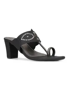 Inc.5 Womens Black Solid Round Toe Party Wear Block Heels Sandals