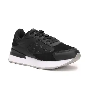 Tommy Hilfiger Leather Solid Black Women Flat Sneakers (F23HWFW250) Size- 38