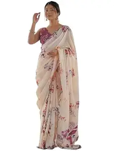 KALAPIVASTRA Women’s Floral Printed Georgette Saree with Matching Blouse Piece Lightweight Party Outfit & Daily Outfit Saree Soft Flowing Fabric Traditional Indian Ethnic Wear