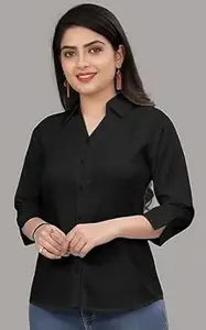 Formal Cotton Blend Shirt for Women with 3/4 Sleeve for Casual Wear