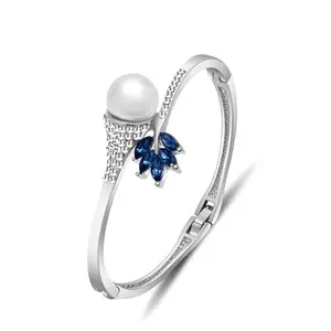 Shining Diva Fashion Valentine Gift For Girlfriend Latest Stylish Silver Plated Crystal Bangle Bracelet for Women and Girls (16259b)