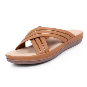 TRASE Karla Flat Slippers for Women, Comfortable Casual Sandals (Tan, 7 UK)