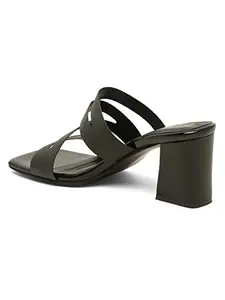 Bruno Manetti Women's Black Slipon Back Open Square Toe Upper PU Comfort Heels