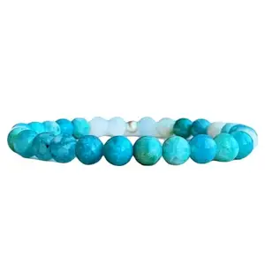 RRJEWELZ Natural Howlite Turquoise & Opalite Round Shape Smooth Cut 8mm Beads 7.5 inch Stretchable Bracelet for Healing, Meditation, Prosperity, Good Luck | STBR_04264