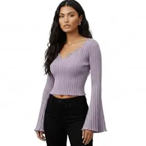 SILES FASHION Women Casual Bell Sleeve Self Design Blue Top Stylish Regular Fit Soft Fabric Trendy Office Party Top