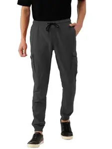 IVOC Men Cotton Elastic Casual Jogger Over dye with Big Utility Pockets, Extra Soft Hand Feel with Peach Finish (Dark Grey 28 Size)