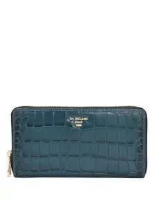 Da Milano Genuine Leather Blue Zip Around Womens Wallet (10034OL)