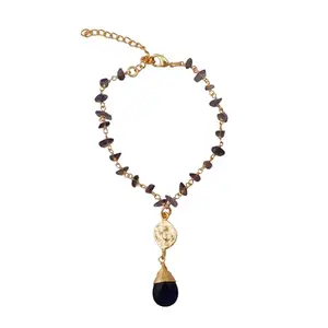 El Joyero Natural Chips Nuggets Handmade Beads Bracelets - Wire Wrapped Gemstone Chain Armlets - Gold Plated Stone Dangle Bracelets 371401V, Pendant Size - 10X14 mm, Brass Gemstone, Emerald