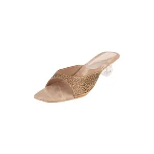 Metro Women Antique Gold Embellished Classic Chuncky Heel Fashion/Wedding Wear Slip-on Sandal UK/7 EU/40 (35-483)
