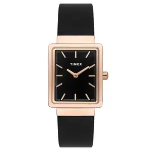TIMEX Analog Watch for Women with Black Rectangle Dial & Black Leather Strap Band Water Resistant Women's Wrist Watches - TWEL20701