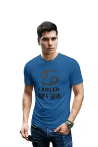 Bag It Deals Cancer, Deep and Caring (BG Black) Blue Round Neck Cotton Half Sleeved T-Shirt with Printed Graphics