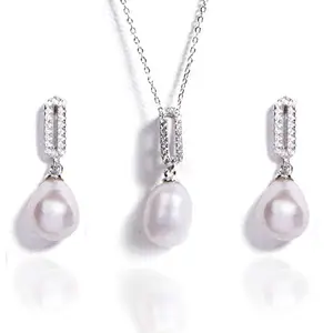 Gempro 925 Sterling Silver Pearls Pendant & Earrings Jewelry Set for Women