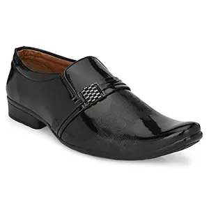 AZZARO BLACK Men's Synthetic Leather Slip-On Formal Shoes(Black,7)