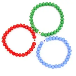 TrioLove Beaded Korean Style Bracelet Set for Men & Women | Pack of 3 | Green, Red & Blue Beads with Heart Charms | Stylish Unisex Friendship Bracelets | Handmade Jewelry Gift