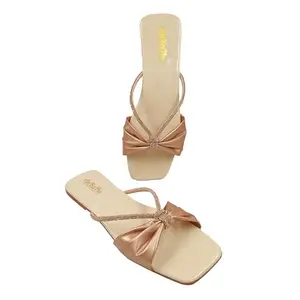 AnKaHu flats for women stylish model fashion Embellished Open Toe Flats casual daily use Beige cream white Golden Sultan rainbow square toe ladies chappal footwear (Sultan/Rose Gold, 4)
